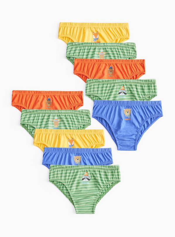 Multi-Coloured Bear, Moose, Badger & Fox Briefs 10-Pack 3-4 years